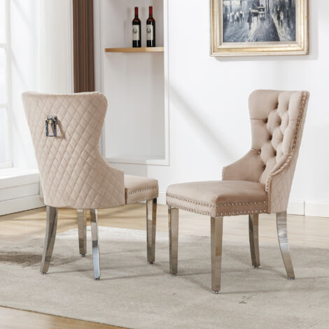 Set di 2 sedie da pranzo imbottite con finiture a borchie, beige