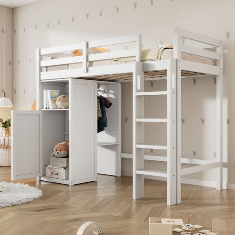 Letto A Soppalco In Metallo Per Bambini - 140 X 200 Cm - Con Armadio Ripiani Scale Legno Metallo Nero