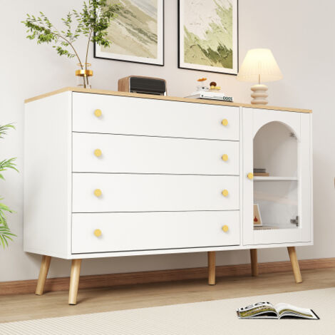 Komodee Cassettiera NANAIMO KSZ154 – Verde Con Maniglie Dorate, 3 Cassetti, Larghezza 154 Cm – Design Rigato Moderno