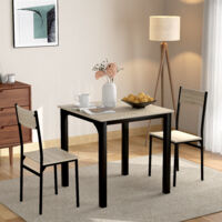 Set tavolo da pranzo 70 x 70 x 75 cm con 2 sedie, gambe in metallo. beige chiaro