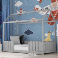 Letto a castello Letto singolo 90 x 200 cm in legno. letto a forma di casa sull'albero. Grigio