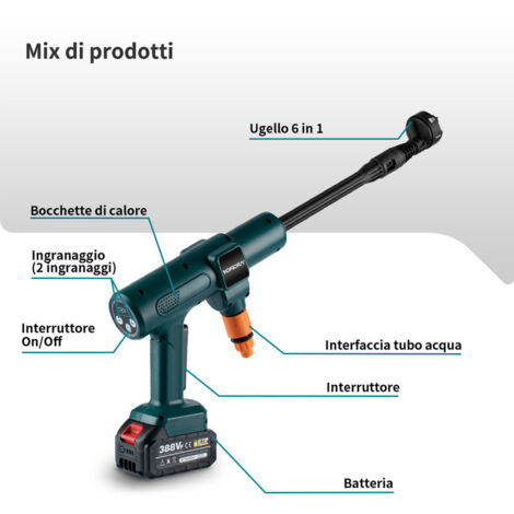 Idropulitrici elettriche Alta pressione auto lavaggio pistola lavatrice giardino acqua pistola auto casa giardino pulizia strumento set con 2 batteria