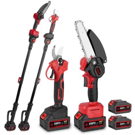 Set Forbici da potatura e motosega ad asta telescopica, asta telescopica regolabile da 2 m + motosega senza spazzole da 6 pollici + potatore elettrico da 25 mm, con 2 batterie