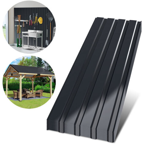 Produktbild von Jayseuw Trapezblech Dachblech Profilblech 12 Stück,129x46cm, 7m², Verzinkt Wellblech 0,25 Mm Rostresistent, Mit Handschuhe, Dachblech Wellblech Für Carport, Anthrazit