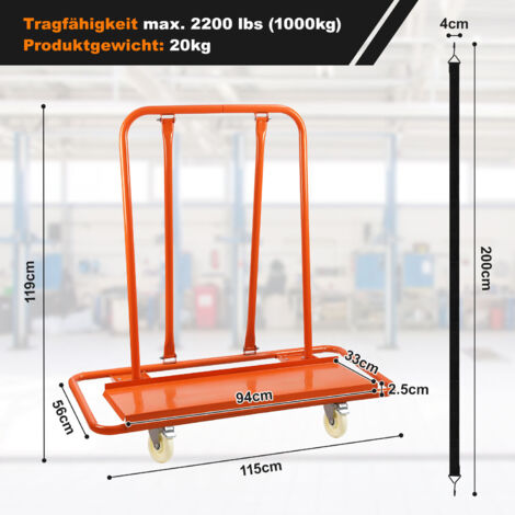 Chariot De Transport Plattenwagen 1000kg - Neuf, Acier Q235, Roues Nylon, Pour Placo, Bricolage