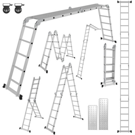 TEENO Scala Telescopica Multiuso In Alluminio 5,1M, Scala Pieghevole 5x5 Gradini Con Rimovibile Ruote E Base Rinforzata Triangolare, Sistema Di Accesso Estensibile, Telescopico Da Salita, Carico 150KG