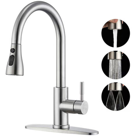 Modern Telescopic Kitchen Faucet 360° Rotating Stainless Steel Faucet With Cleaning Spray Mode