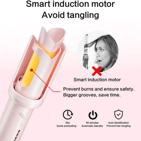 Wireless Automatic Hair Curler Rechargeable Ceramic Curling Iron - Pink