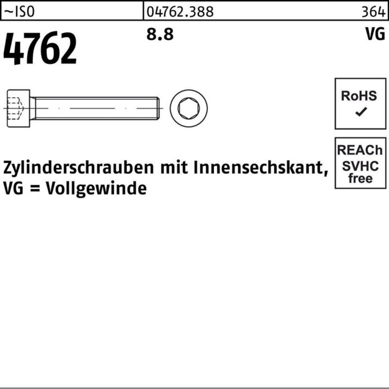 100 Zylinderschrauben M6x110mm, I-Sechskant, Verzinkt Festigkeit 10.9 Din 912