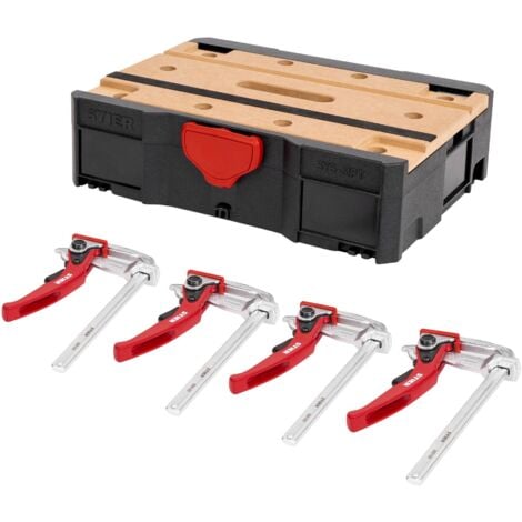 STIER Systainer- Set MFT T-Loc, mit 4 STIER Hebelzwingen, mobile Werkbank, Lochplatte, 5-teilig