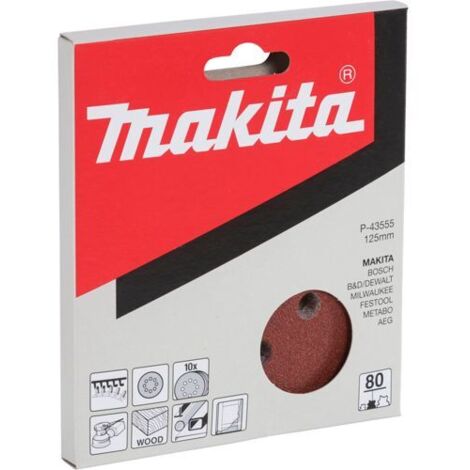 Makita 10x Exzenterschleifpapier Klett 125 mm P80 - P-43555