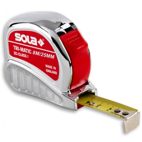 Taschenrollbandmaß L.8m Band-B.25mm gelb m.Stopptaste Genauigk.I Tri-Matic