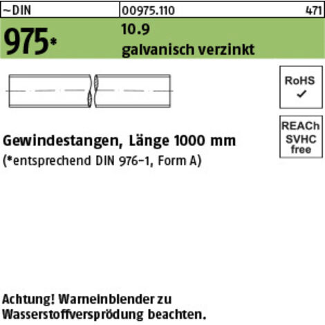 Gewindestange DIN 975 M5x 1000mm 10.9 galv.verz. 1 Stück