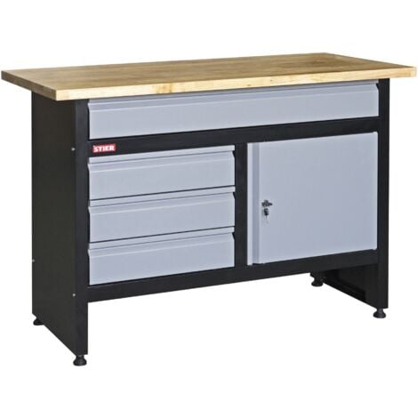 STIER Werkbank Basic, 4 Schubladen, Belastbarkeit 300 kg, BxTxH 1200x600x840 mm, mit Pulverbeschichtung