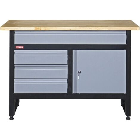 STIER Werkbank Basic, 4 Schubladen, Belastbarkeit 300 kg, BxTxH 1200x600x840 mm, mit Pulverbeschichtung