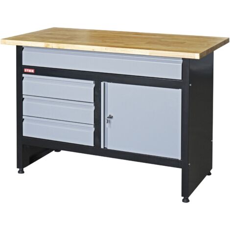 STIER Werkbank Basic, 4 Schubladen, Belastbarkeit 300 kg, BxTxH 1200x600x840 mm, mit Pulverbeschichtung
