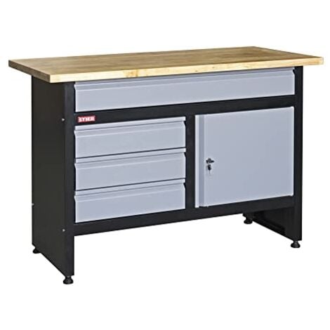 STIER Werkbank Basic, 4 Schubladen, Belastbarkeit 300 kg, BxTxH 1200x600x840 mm, mit Pulverbeschichtung