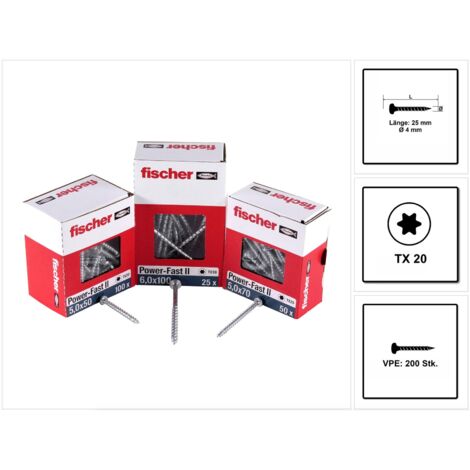 fischer Power-Fast II 4,0x25 PH blvz VG TX 200 200 Stk