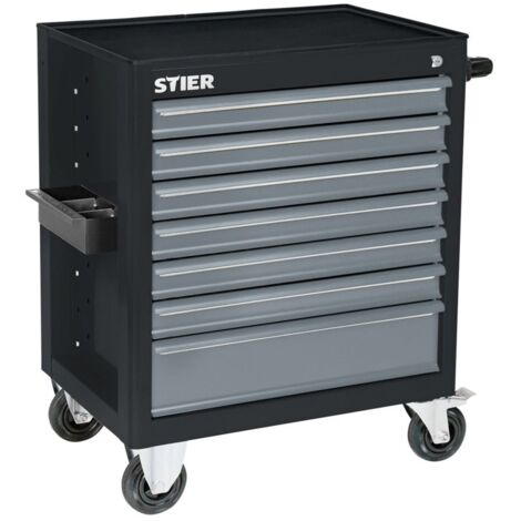 STIER Werkstattwagen BLACK-Edition, unbestückt, Werkzeugwagen, Montagewagen, mit kugelgelagerten Schubladenschienen, 7 Schubladen, Traglast je Schublade 35kg, Max. Belastung 300kg, Vollgummibereifung