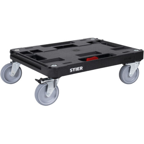 STIER Systainer-Rollbrett RB BLACK-Edition für alle T-Loc Systeme und Systainer³, 100 kg Tragkraft, mit 2 stabilen Griffen, praktische Durchführung für Spanngurte