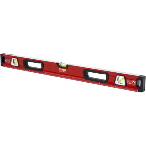 STIER Premium Wasserwaage, mit Magnet und drei Libellen, 800 mm, 0,5 mm/m, vertikal und horizontal messen, Spiegel-Lotlibelle, präzise Messung, Aluminiumlegierung, doppelt gefräste Oberfläche