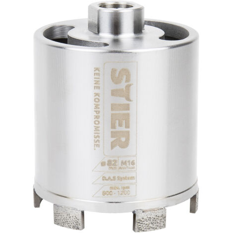 STIER Premium Diamant Dosensenker DAS System für Staubabsaugung, Bohrkrone, Durchmesser: 82 mm, Bohrkopftiefe: 70 mm, M16, Dosenbohrer, Bohrkrone für Steckdosen, Kernbohrer