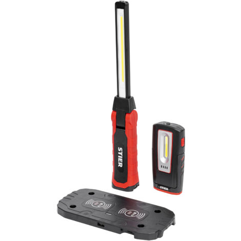 STIER LED Arbeitsleuchten Set, 300/1000 Lumen, magnetisch, 120° Abstrahlwinkel, 360° Rotationsfunktion, Induktionsladepad