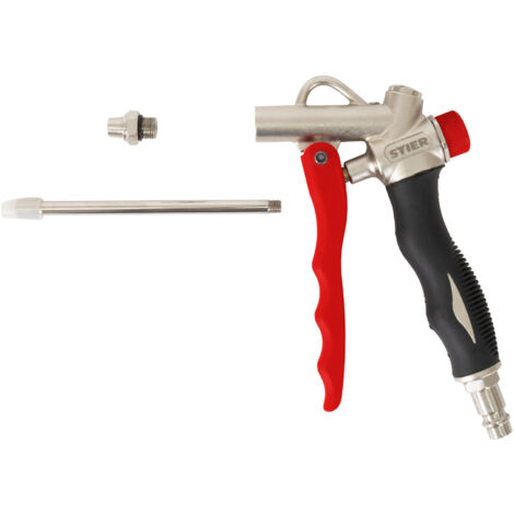 STIER Ausblaspistole mit Wechseldüse und Flow Control, Luftanschluss 1/4 Zoll, Betriebsdruck 6,3 bar, stufenlos regulierbar, Druckluftpistole, Luftdruckpistole