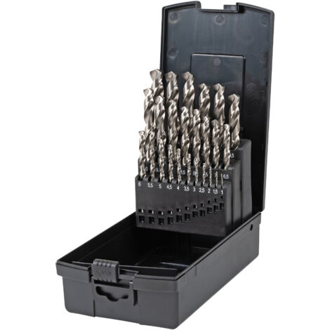 STIER Spiralbohrer Set HSS-Co5 / HSS-E, 25-teilig, Premium Metallbohrer Satz, Stahlbohrer Satz, geschliffen, zylinderischer Schaft, Cobalt Gehalt von 5%, DIN 338, Typ N