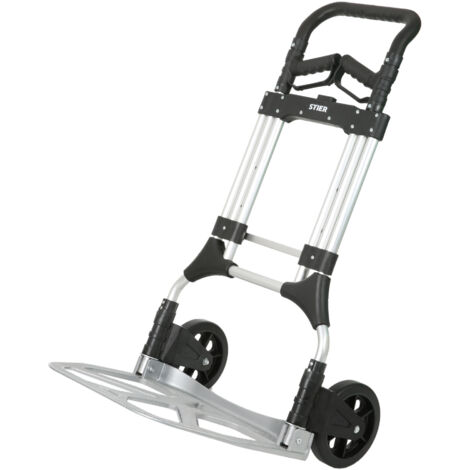 STIER Sackkarre Premium klappbar, Aluminium Transportkarre, Belastbarkeit bis 200kg, Stapelkarre zum Transportieren, Vollgummi-Bereifung, Griff stufenlos höhenverstellbar