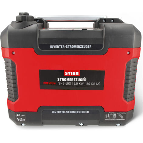 STIER Stromerzeuger Premium SNS-190, Strom Generator, Benzin, 4l Tankvolumen, 21,5 Kg, Stromaggregat, leise: 59 dB(A), 4-Takt Motor, Inverter Stromaggregat, Ölsensor & Eco-Modus, Laufzeit bis zu 6h