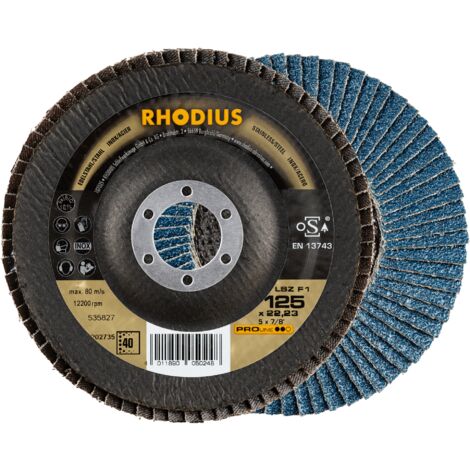 RHODIUS LSZ F1, 10 Stück, 180 mm, Korn 60, Fächerschleifscheibe