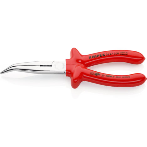 KNIPEX 26 27 200 Flachrundzange mit Schneide (Storchschnabelzange) tauchisoliert, VDE-geprüft verchromt 200 mm