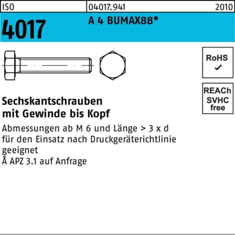 BUMAX ISO 4017 Sechskantschraube VG M24x50 Edelstahl A4 88 blank 10 Stk