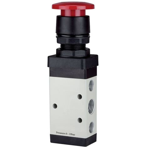 Riegler 5/2-Wegeventil, manuell »M5«, Pilztaster, monostabil, G 1/4, rot (1/3)