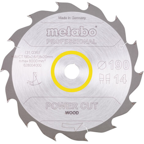 Metabo Sägeblatt "power cut wood - professional", 190x2,6/1,8x20, Z14 WZ 25°