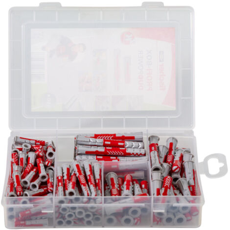 Fischer PROFIbox Duopower 160-Piece Wall Plug & Screw Set – Assorted Diameters With Matching Screws, Transparent Storage Case