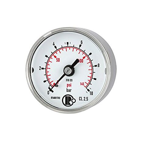 RIEGLER Standardmanometer „pressure Line“ G 1/8 Hinten – 0-10 Bar / 145 Psi, Ø 40 Mm, Kunststoffgehäuse