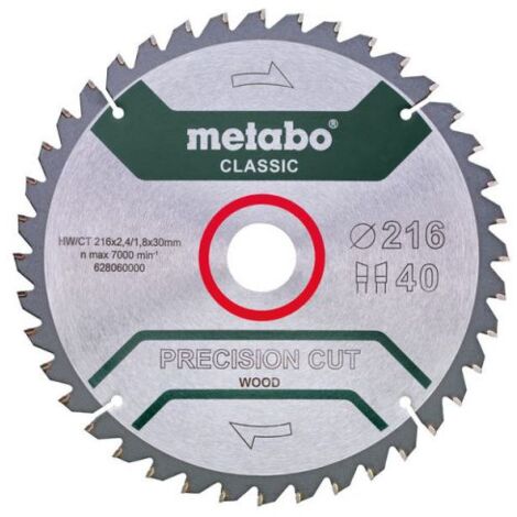 Metabo Sägeblatt "precision cut wood - classic", 216x2,4/1,8x30, Z40 WZ 5°neg.
