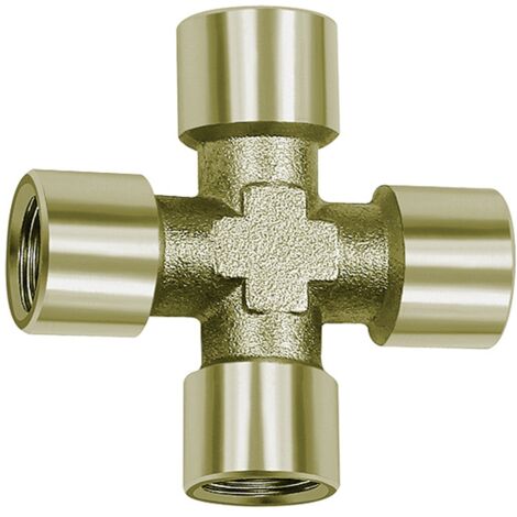 Riegler Kreuzstück, 4 x innen, G 3/8, SW 17, Messing vernickelt (1/2)
