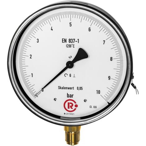 Riegler Feinmessmanometer, G 1/2 radial unten, 0 - 250,0 bar, Ø 160, 1172-R (1/2)