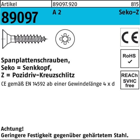 ART 89097 Spanplattenschr. Seko CE A 2 3 x 25 -Z Vollgewinde A 2 S 1000 Stk (1/2)