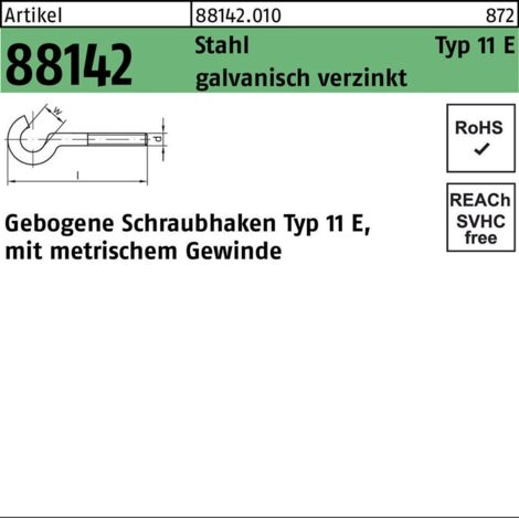 Gebogener Schraubhaken 50xM4x16 Stahl galvanisch verzinkt 100 Stk