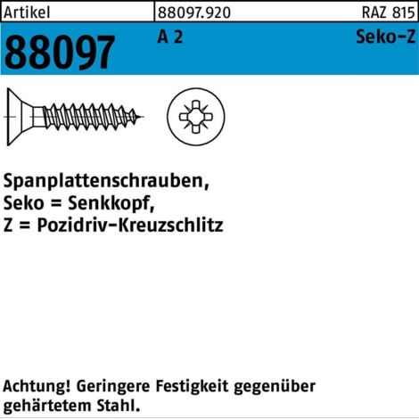 Senkkopf-Spanplattenschraube 3x25 Edelstahl A2 blank PZ 1000 Stk