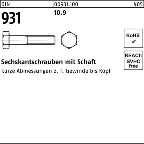 DIN 931 Sechskant-Schaftschraube M14x190 Stahl 10.9 blank 25 Stk