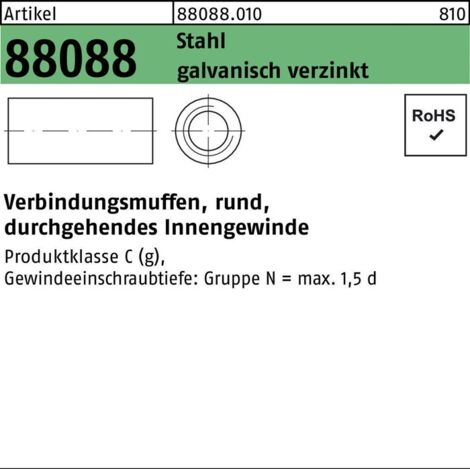 Verbindungsmuffe R 88088 rund IG M16x40x20 Stahl galv.verz. durchg. IG 25St.