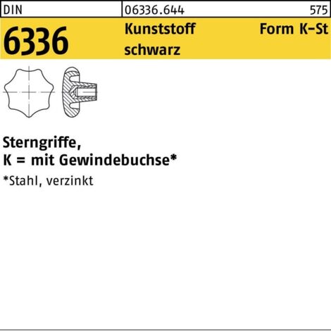 Sterngriff DIN 6336 Form K-St K 32 M 6 Kunststoff schwarz Stahlbuchse (1/2)