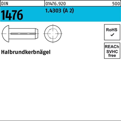 DIN 1476/ISO 8746 Halbrundkerbnägel 1.4303 5 x 10 rostfreiei A 2 100 Stk (1/2)