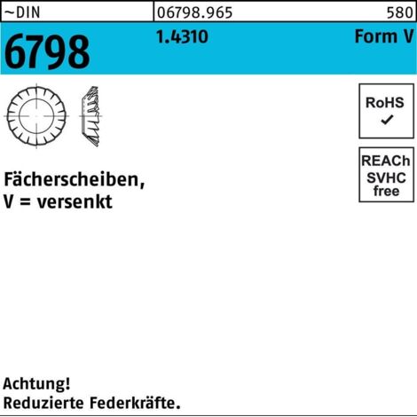 DIN 6798 Fächerscheibe Stahl 1.4310 Form V 13mm rostfreiei 100 Stk (1/2)