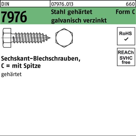 DIN 7976-C/ISO 1479 Form C Sechskant-Blechschraube VG 6,3x45 Stahl galvanisch verzinkt 250 Stk (1/2)